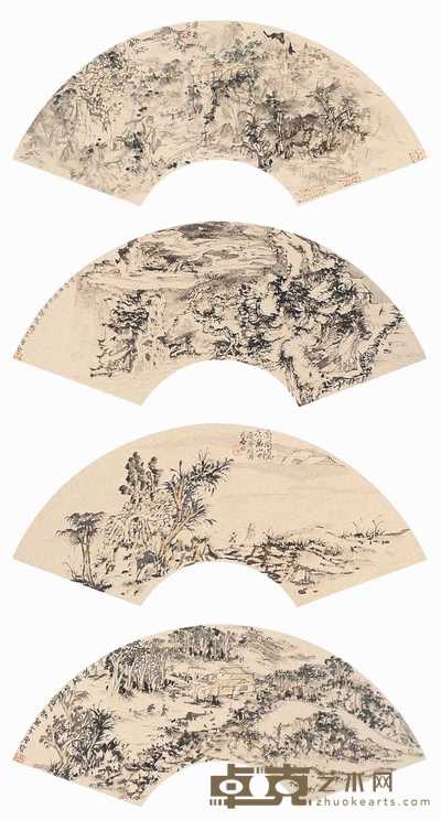 魏广君 2006年作 山水扇面（四件） 镜心 17×53cm×4